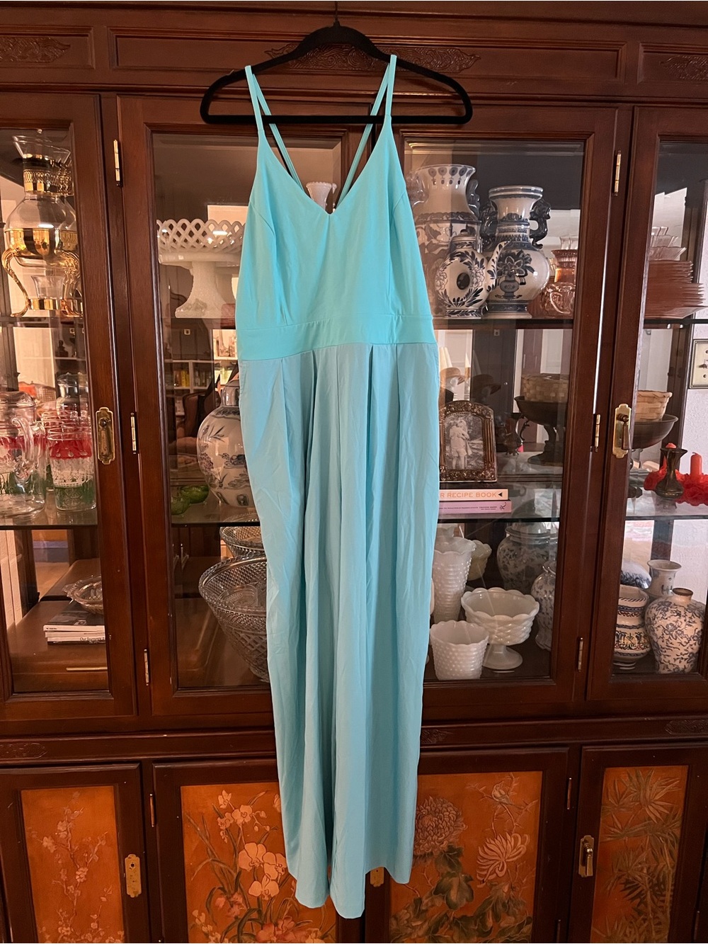 NWT HALARA Breezeful Backless Light Blue Strappy V-Neck Jumpsuit Size L